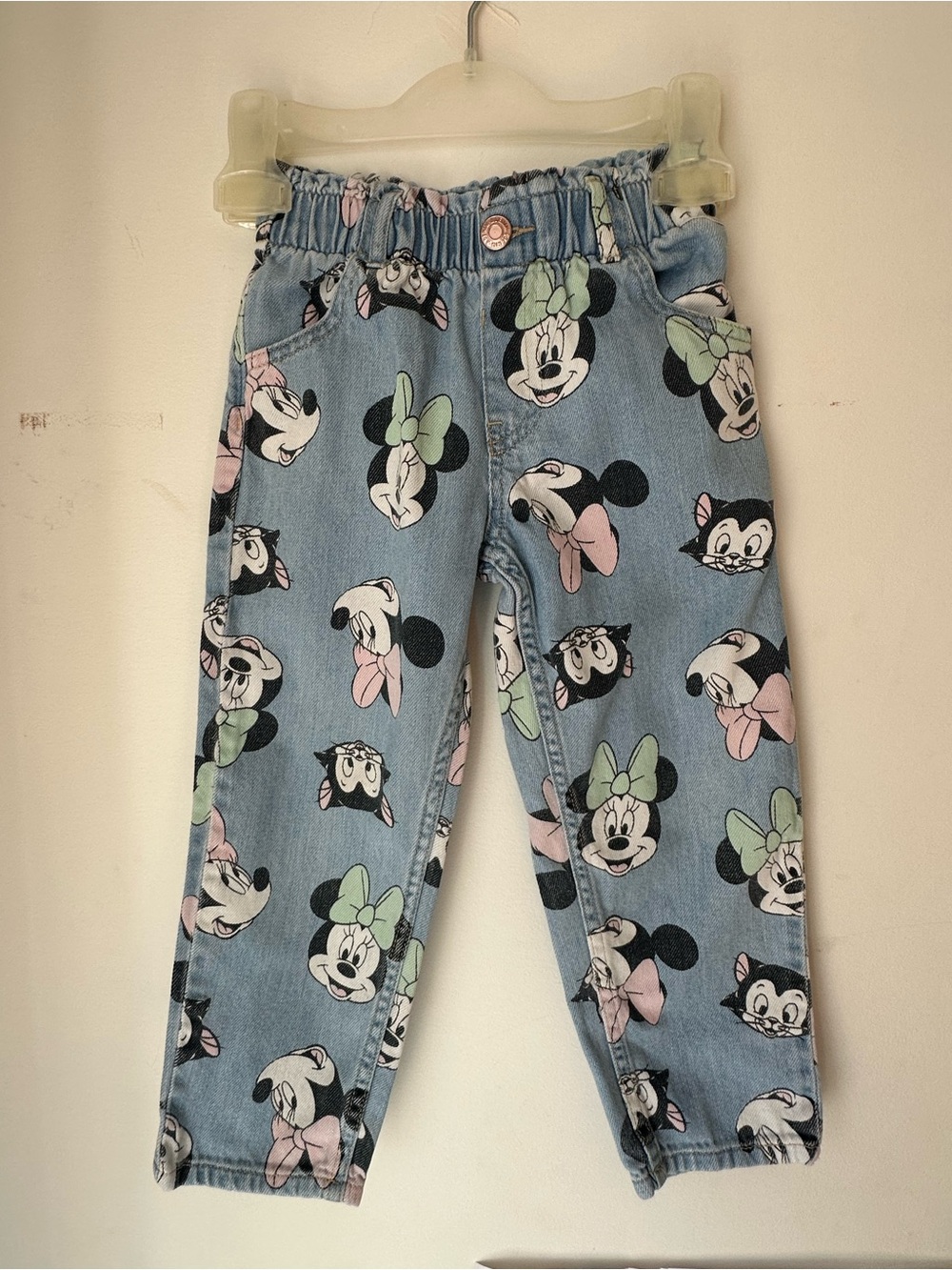 Disney Light Blue Minnie & Figaro Printed Denim Pants